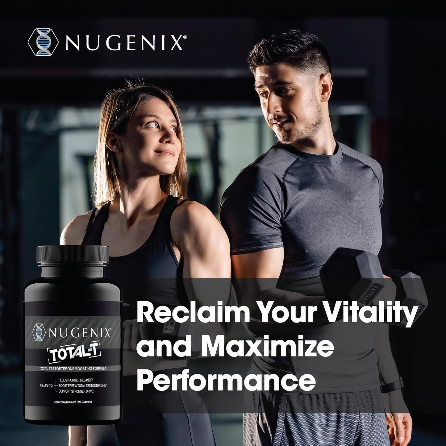 Nugenix Total-T, Free and Total Testosterone Booster Supplement for Men, 90 Count